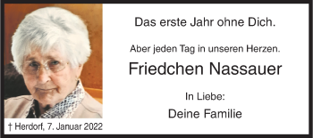 Traueranzeige von Friedchen Nassauer von Siegener Zeitung