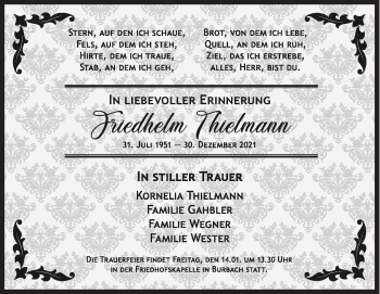 Traueranzeige von Friedhelm Thielmann von Siegener Zeitung