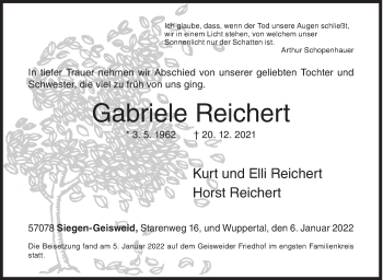 Traueranzeige von Gabriele Reichert von Siegener Zeitung