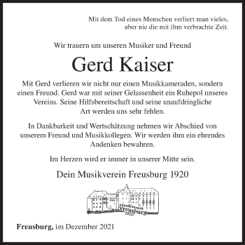 Traueranzeige von Gerd Kaiser von Siegener Zeitung