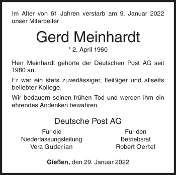 Traueranzeige von Gerd Meinhardt von Siegener Zeitung