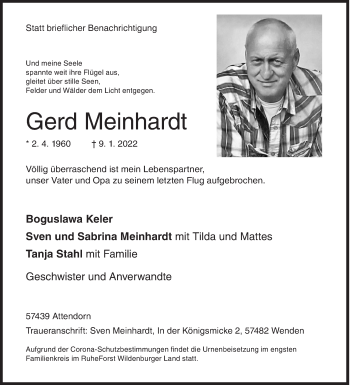 Traueranzeige von Gerd Meinhardt von Siegener Zeitung