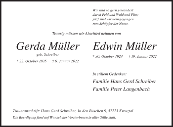 Traueranzeige von Gerda und Edwin Müller von Siegener Zeitung