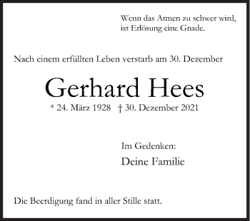 Traueranzeige von Gerhard Hees von Siegener Zeitung