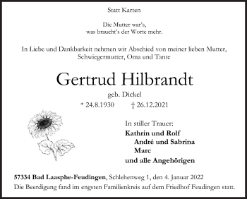 Traueranzeige von Gertrud Hilbrandt von Siegener Zeitung
