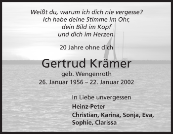 Traueranzeige von Gertrud Krämer von Siegener Zeitung