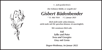 Traueranzeige von Gisbert Büdenbender von Siegener Zeitung