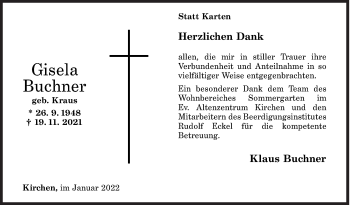 Traueranzeige von Gisela Buchner von Siegener Zeitung