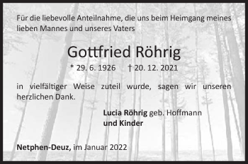 Traueranzeige von Gottfried Röhrig von Siegener Zeitung