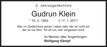 Traueranzeige von Gudrun Klein von Siegener Zeitung