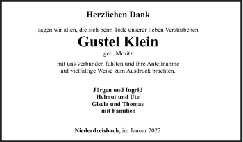 Traueranzeige von Gustel Klein von Siegener Zeitung
