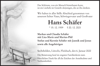 Traueranzeige von Hans Schäfer von Siegener Zeitung