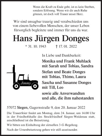 Traueranzeige von Hans Jürgen Donges von Siegener Zeitung