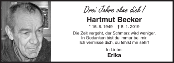 Traueranzeige von Hartmut Becker von Siegener Zeitung