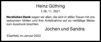 Traueranzeige von Heinz Güthing von Siegener Zeitung