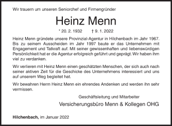 Traueranzeige von Heinz Menn von Siegener Zeitung