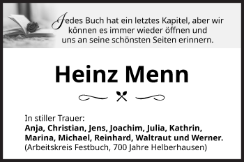 Traueranzeige von Heinz Menn von Siegener Zeitung