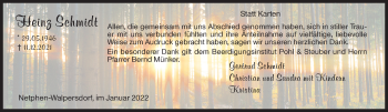 Traueranzeige von Heinz Schmidt von Siegener Zeitung