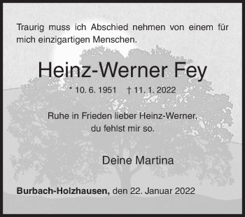 Traueranzeige von Heinz-Werner Fey von Siegener Zeitung