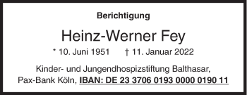 Traueranzeige von Heinz-Werner Fey von Siegener Zeitung