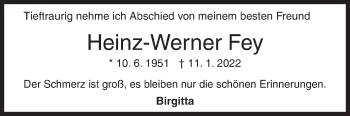 Traueranzeige von Heinz-Werner Fey von Siegener Zeitung