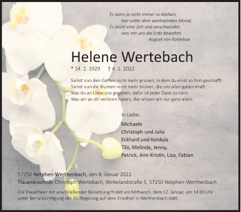 Traueranzeige von Helene Wertebach von Siegener Zeitung