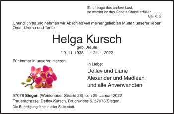 Traueranzeige von Helga Kursch von Siegener Zeitung