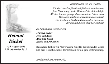 Traueranzeige von Helmut Dickel von Siegener Zeitung