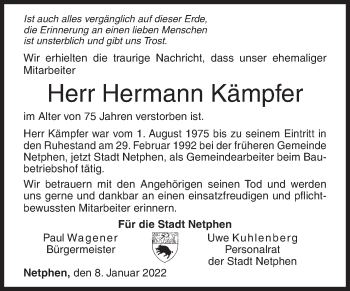 Traueranzeige von Hermann Kämpfer von Siegener Zeitung