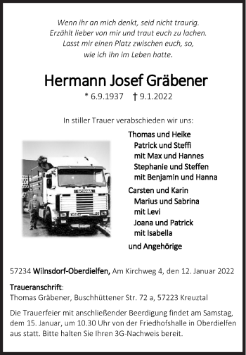 Traueranzeige von Hermann Josef Gräbener von Siegener Zeitung