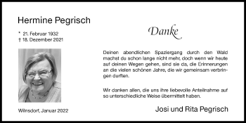 Traueranzeige von Hermine Pegrisch von Siegener Zeitung