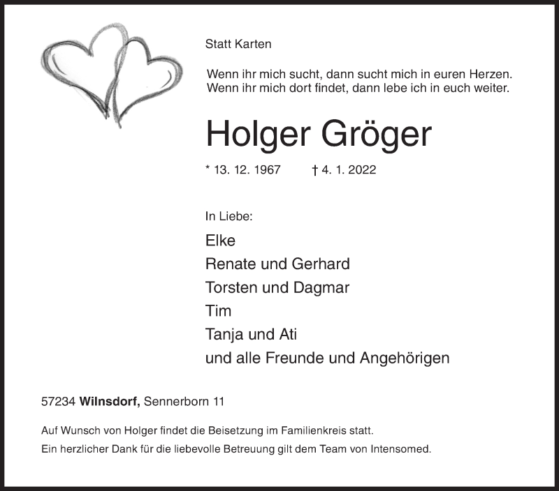 Traueranzeige für Holger Gröger vom 07.01.2022 aus Siegener Zeitung