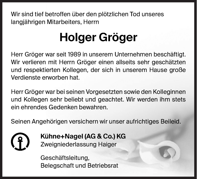  Traueranzeige für Holger Gröger vom 18.01.2022 aus Siegener Zeitung