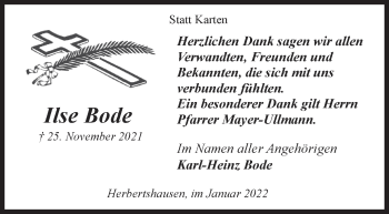 Traueranzeige von Ilse Bode von Siegener Zeitung