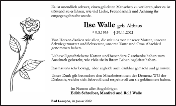 Traueranzeige von Ilse Walle von Siegener Zeitung