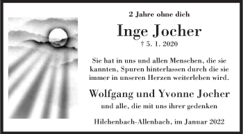 Traueranzeige von Inge Jocher von Siegener Zeitung