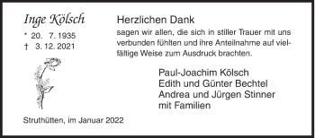Traueranzeige von Inge Kölsch von Siegener Zeitung