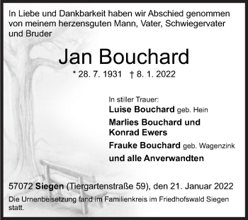 Traueranzeige von Jan Bouchard von Siegener Zeitung
