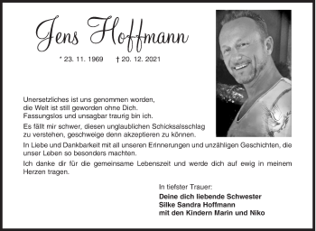 Traueranzeige von Jens Hoffmann von Siegener Zeitung