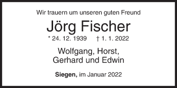 Traueranzeige von Jörg Fischer von Siegener Zeitung