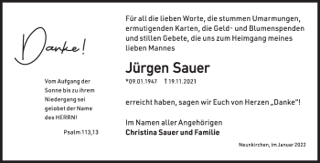 Traueranzeige von Jürgen Sauer von Siegener Zeitung