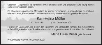 Traueranzeige von Karl-Heinz Müller von Siegener Zeitung
