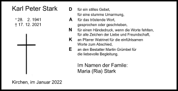 Traueranzeige von Karl Peter Stark von Siegener Zeitung