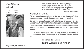 Traueranzeige von Karl Werner Wilhelm von Siegener Zeitung