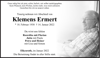 Traueranzeige von Klemens Ermert von Siegener Zeitung