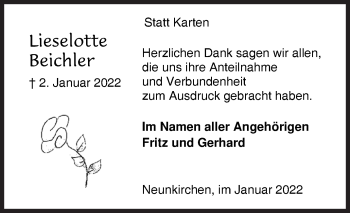 Traueranzeige von Lieselotte Beichler von Siegener Zeitung