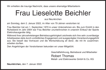 Traueranzeige von Lieselotte Beichler von Siegener Zeitung