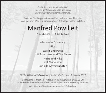 Traueranzeige von Manfred Powilleit von Siegener Zeitung