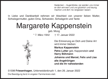 Traueranzeige von Margarete Kappenstein von Siegener Zeitung