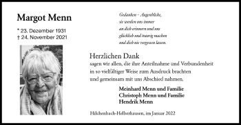 Traueranzeige von Margot Menn von Siegener Zeitung
